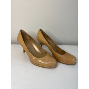 Stuart Weitzman For Russell Bromley Leather Heels Cream Neutral Tan Womens 8